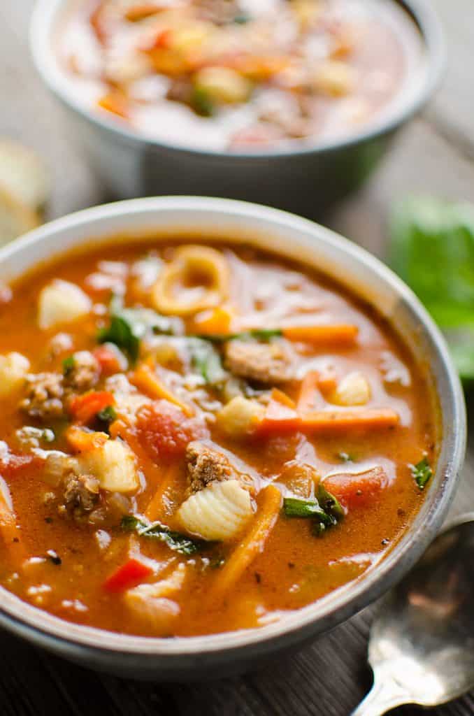 Pressure Cooker Hamburger & Pasta Soup in bowl