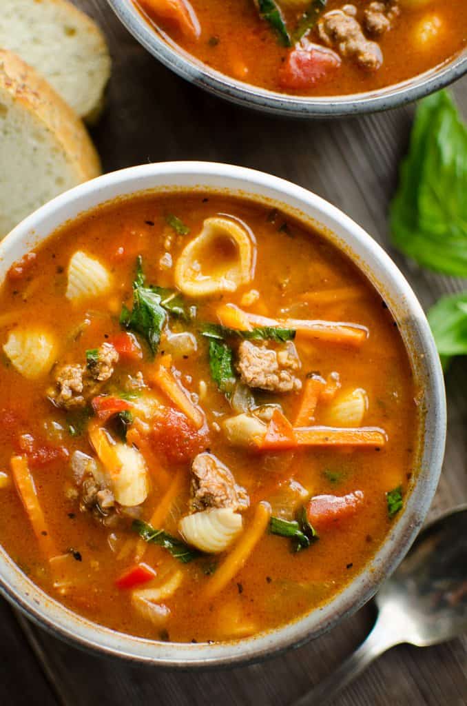 Pressure Cooker Hamburger & Pasta Soup in bowl