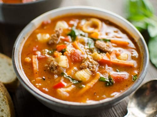 Pressure Cooker Hamburger & Pasta Soup in bowl