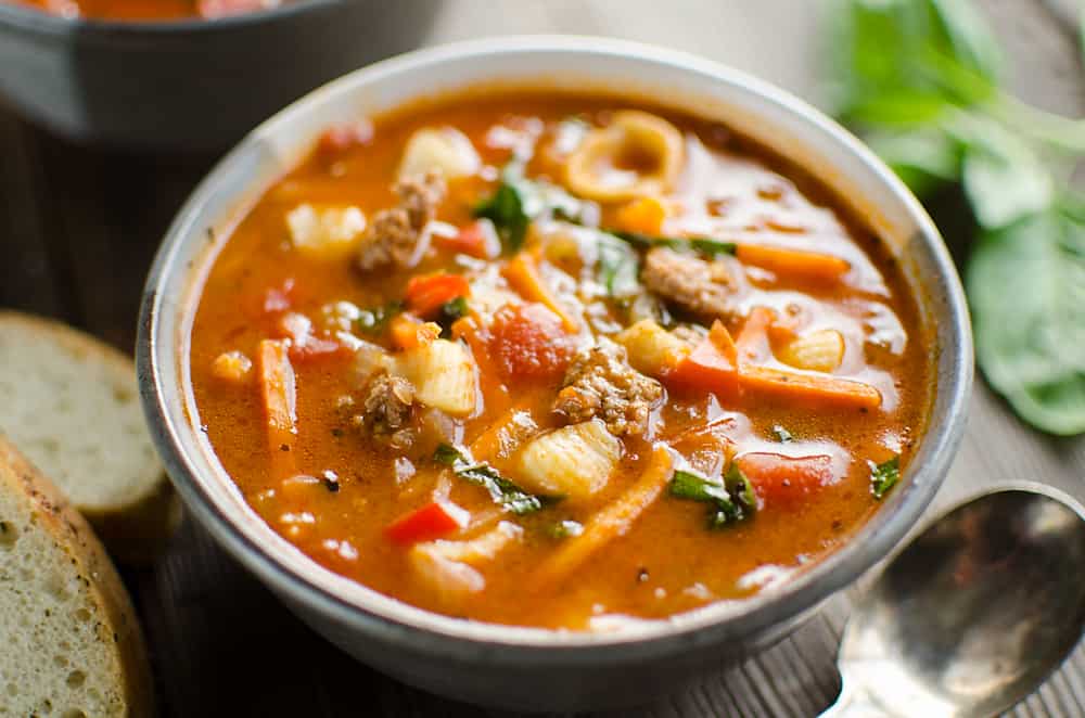 Pressure Cooker Hamburger & Pasta Soup in bowl