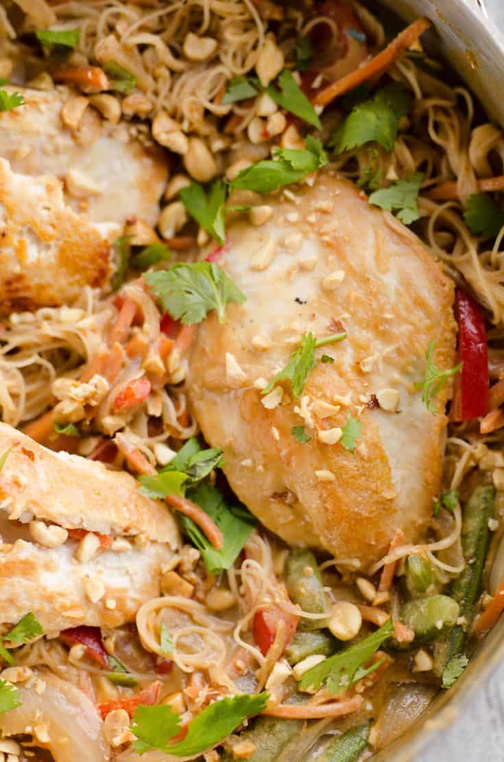 Thai Peanut Chicken Noodle Skillet Healthy 20 Minute Recipe