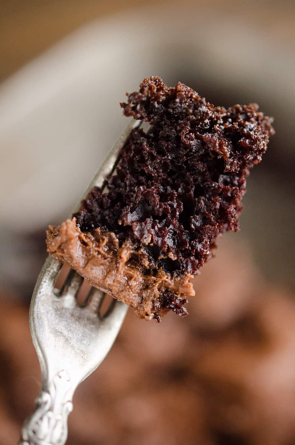 Triple Chocolate Cake bite on fork