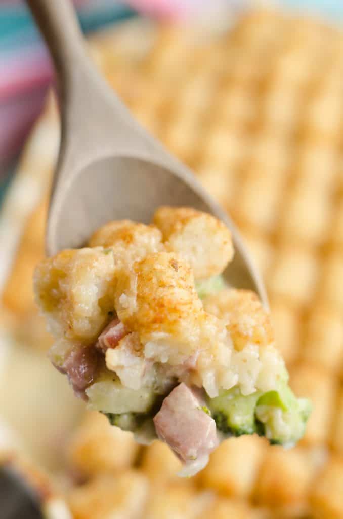 Cheesy Ham & Broccoli Tater Tot Hotdish serving