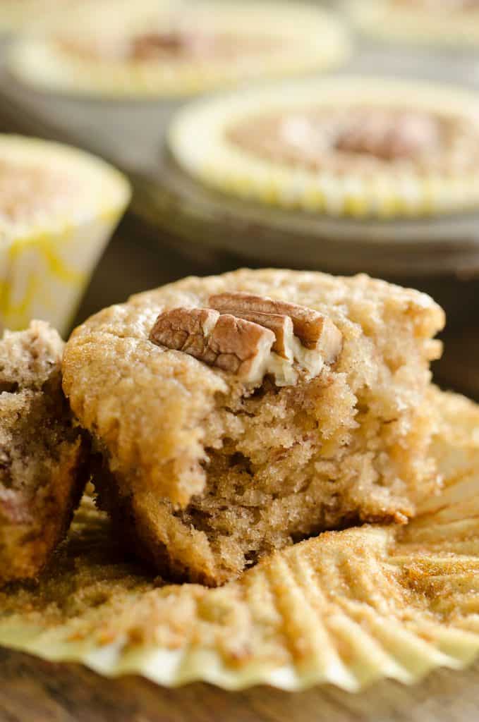 Cinnamon Pecan Banana Bread Muffins bite