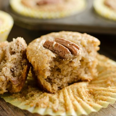 Cinnamon Pecan Banana Bread Muffins bitten