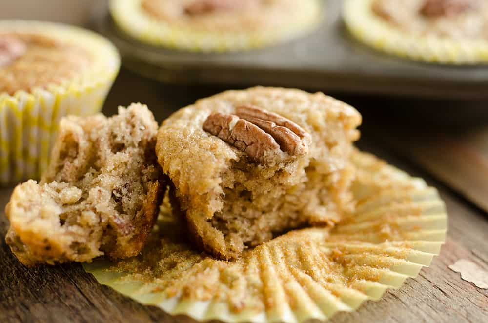 Cinnamon Pecan Banana Bread Muffins bitten