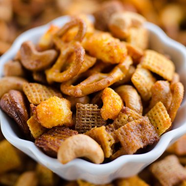 Honey Sriracha Snack Mix in a bowl