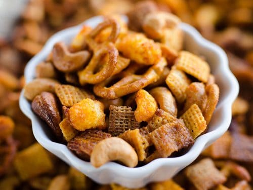 Honey Sriracha Snack Mix in a bowl