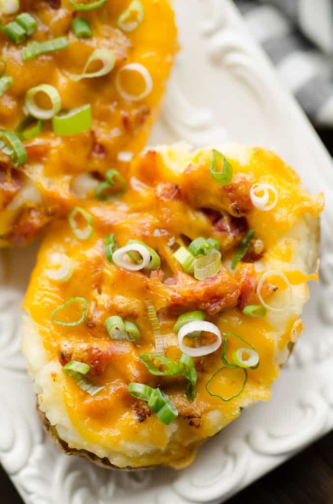 Airfryer Ham & Three Cheese Twice Baked Potatoes closeup