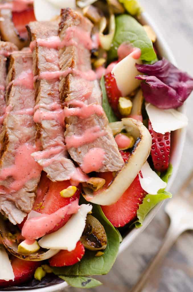 Grilled Steak Strawberry Salad closeup