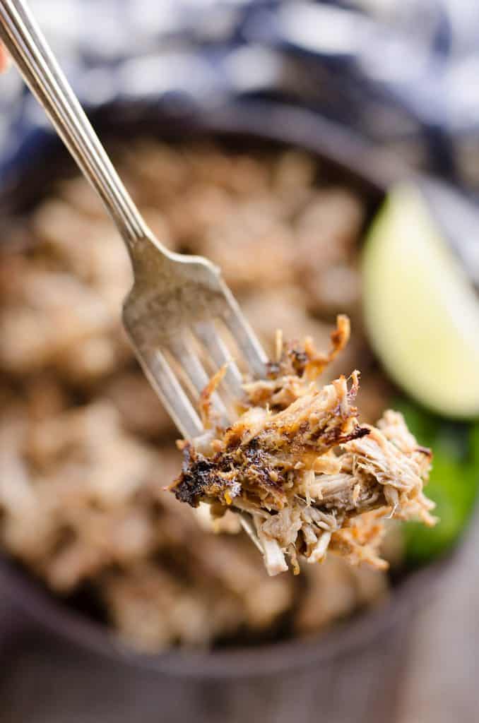 Pressure Cooker Pork Carnitas on fork