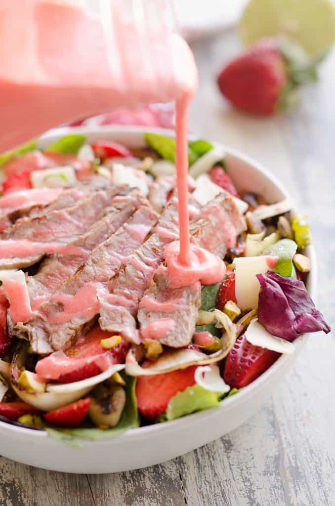 Strawberry Lime Vinaigrette pouring