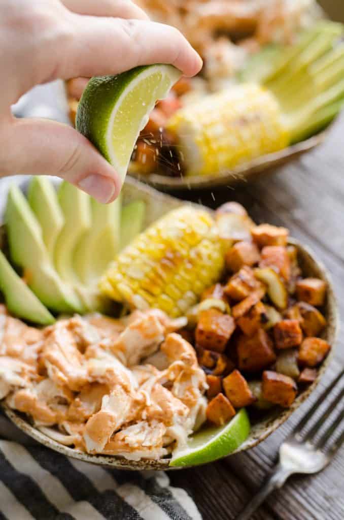 Chipotle Lime Chicken & Sweet Potato Bowls lime squeeze