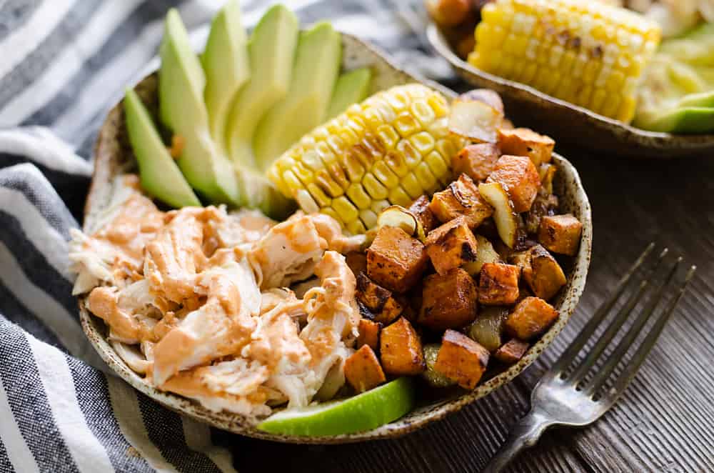 Chipotle Lime Chicken & Sweet Potato Bowls prep