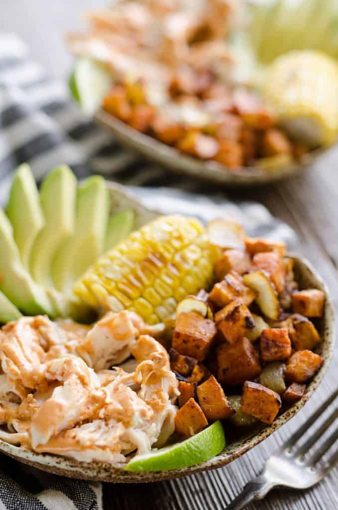 Chipotle Lime Chicken & Sweet Potato Bowls closeup