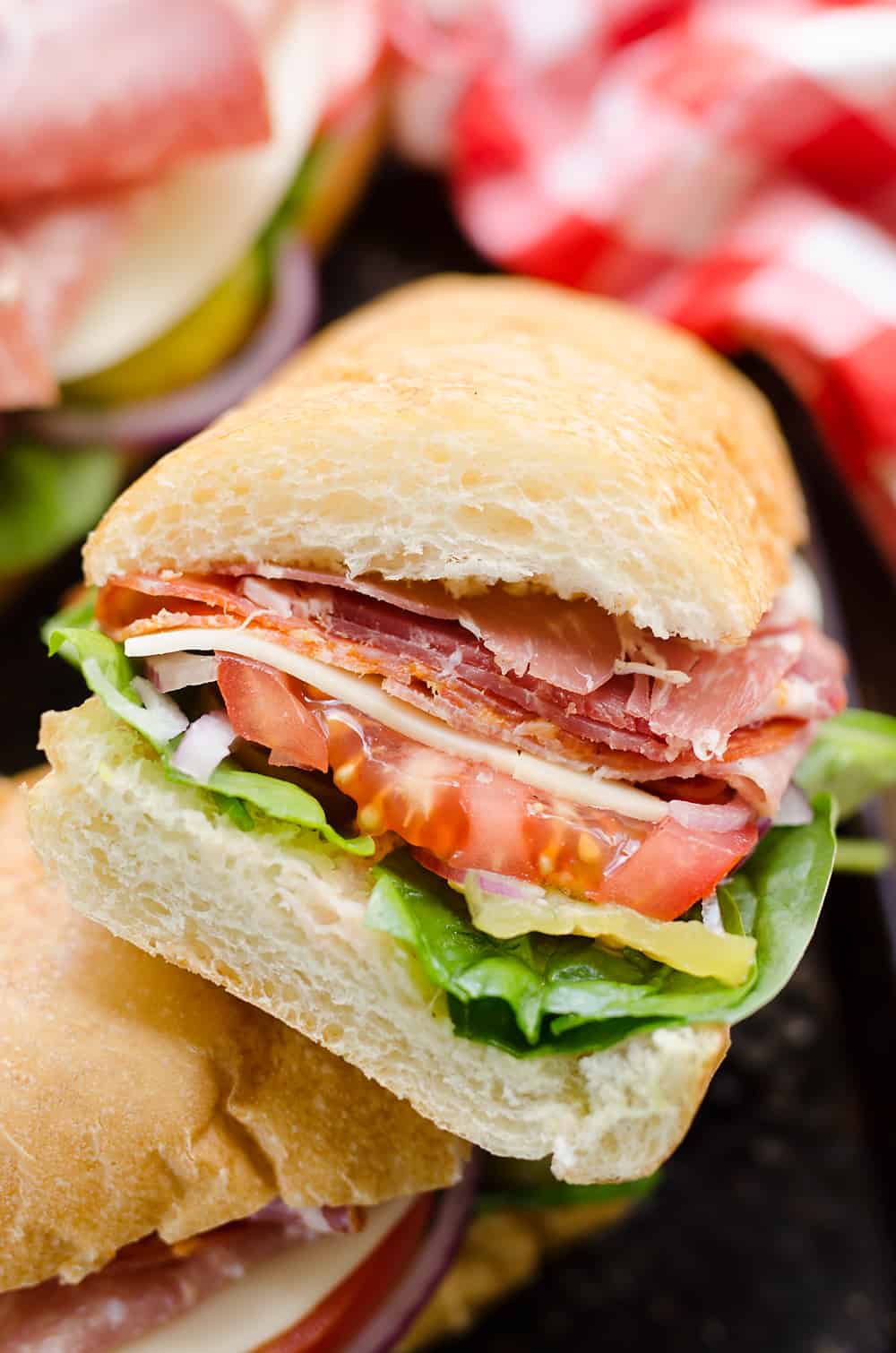 Italian Hero Sub Sandwich sliced in half