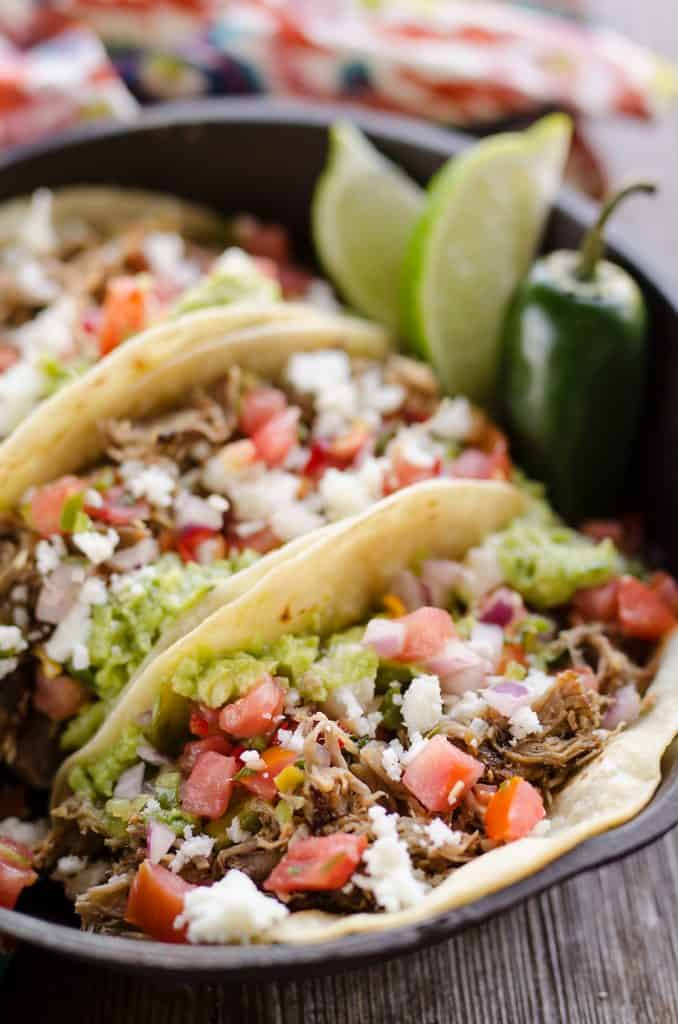 Pork Carnitas Street Tacos in skillet