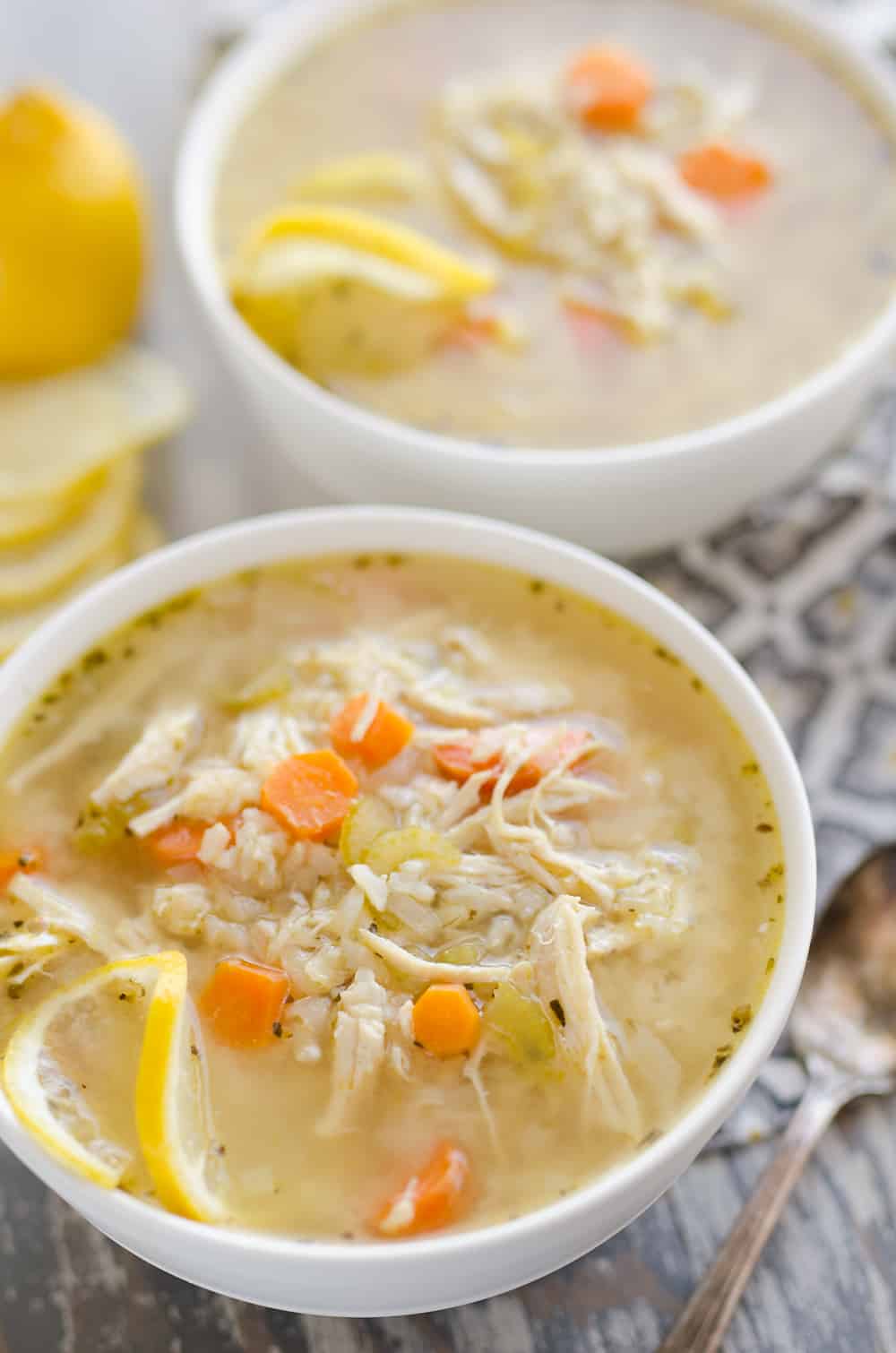 Pressure Cooker Lemon Chicken & Brown Rice Soup serving