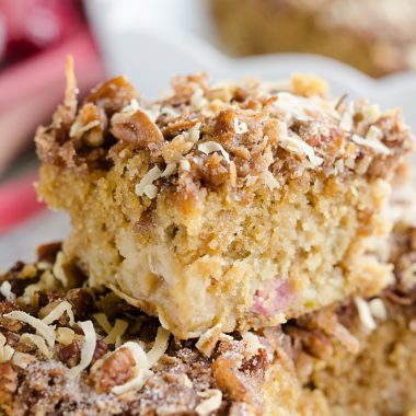 Rhubarb Streusel Coffee Cake serving