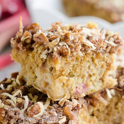 Rhubarb Streusel Coffee Cake serving