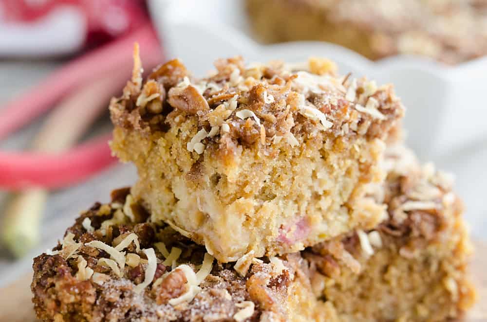 Rhubarb Streusel Coffee Cake serving