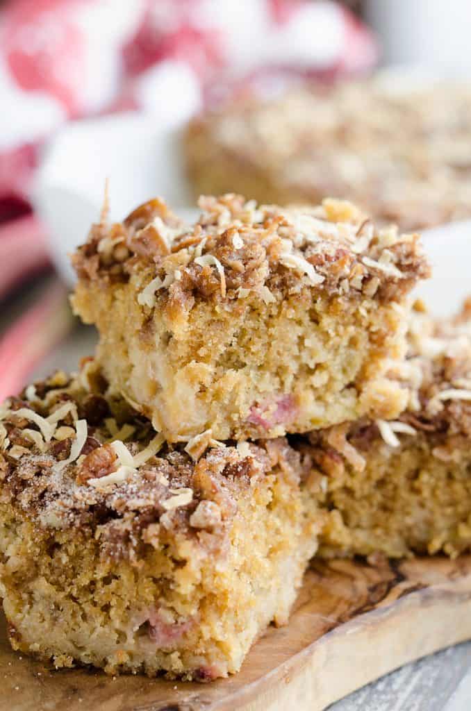 Rhubarb Streusel Coffee Cake served