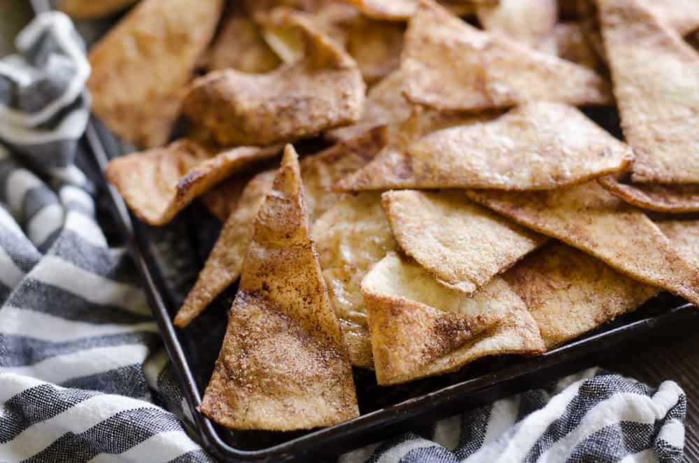 Baked Cinnamon Sugar Tortilla Chips closeup