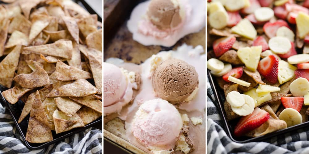 Ultimate Banana Split Dessert Nachos process shot