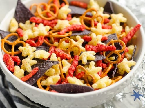 Easy Patriotic Snack Mix bowl