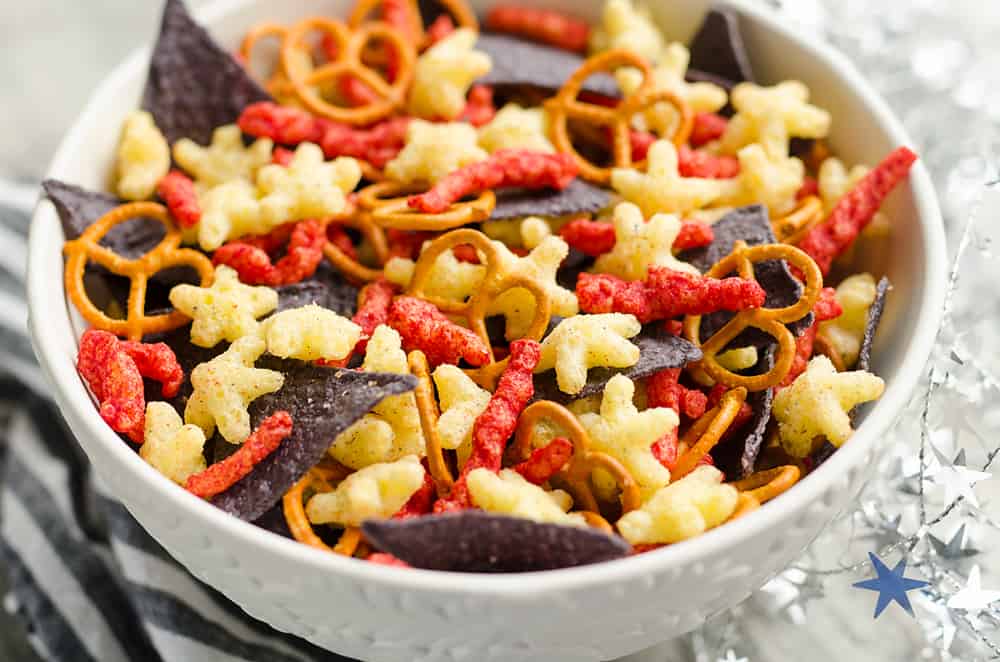 Easy Patriotic Snack Mix bowl