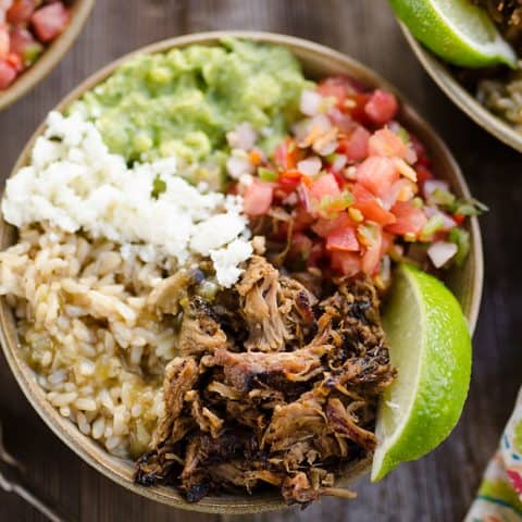 Easy Pork Carnitas Rice Bowls overhead picture