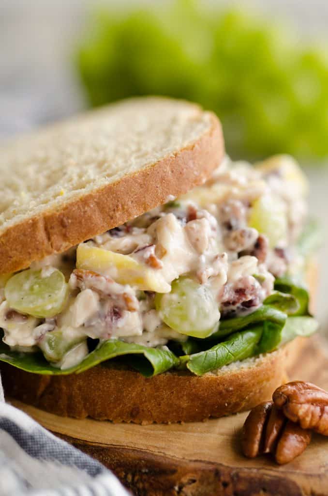 Fruit & Pecan Chicken Salad on cutting board