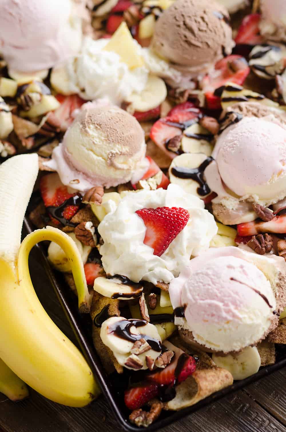 Ultimate Banana Split Dessert Nachos sheet pan