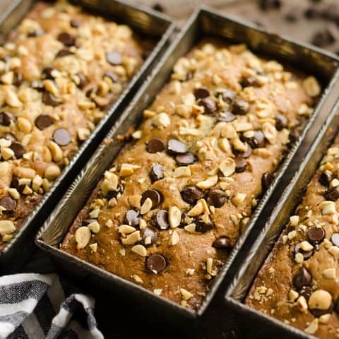 Peanut Butter Chocolate Banana Bread 3 loaf pans