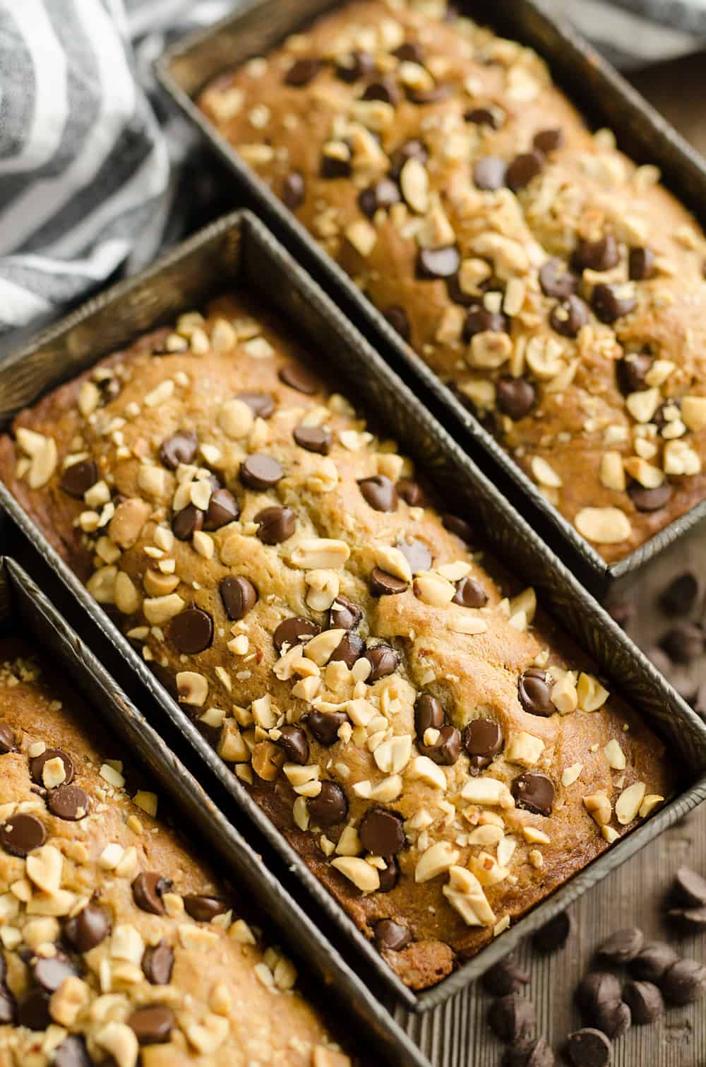 Peanut Butter Chocolate Banana Bread loaves