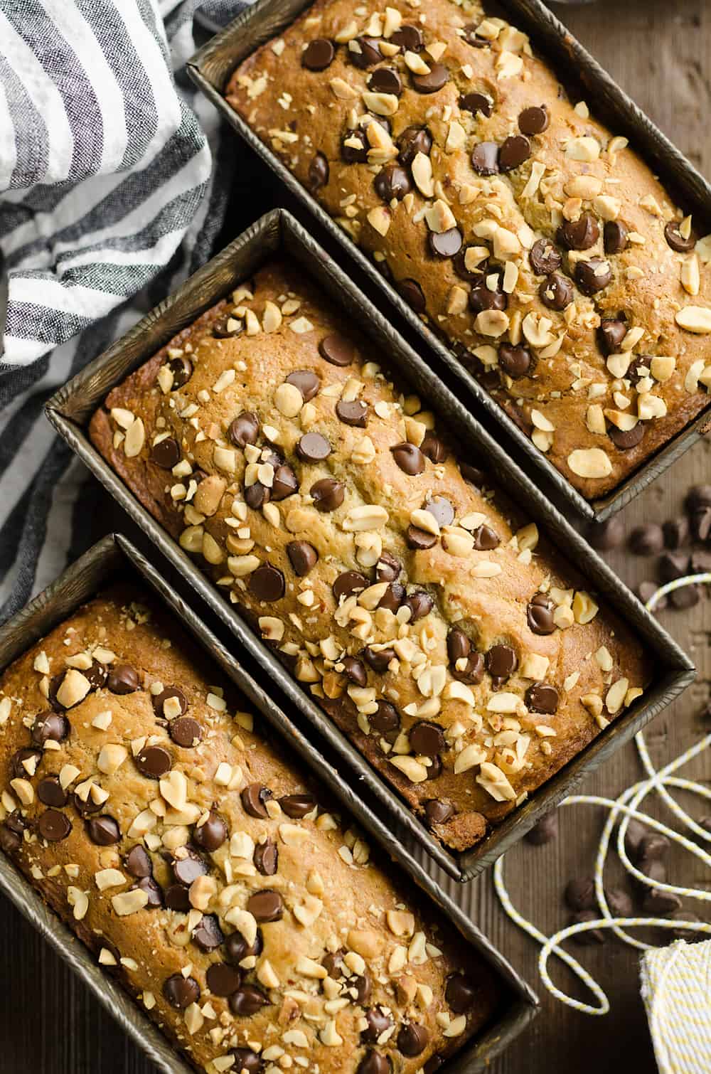 Peanut Butter Chocolate Banana Bread loaf pans