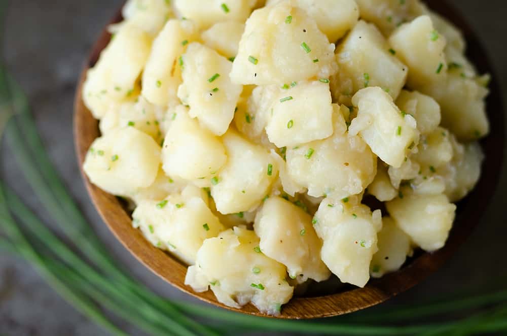 German Potato Salad in wooden bowl