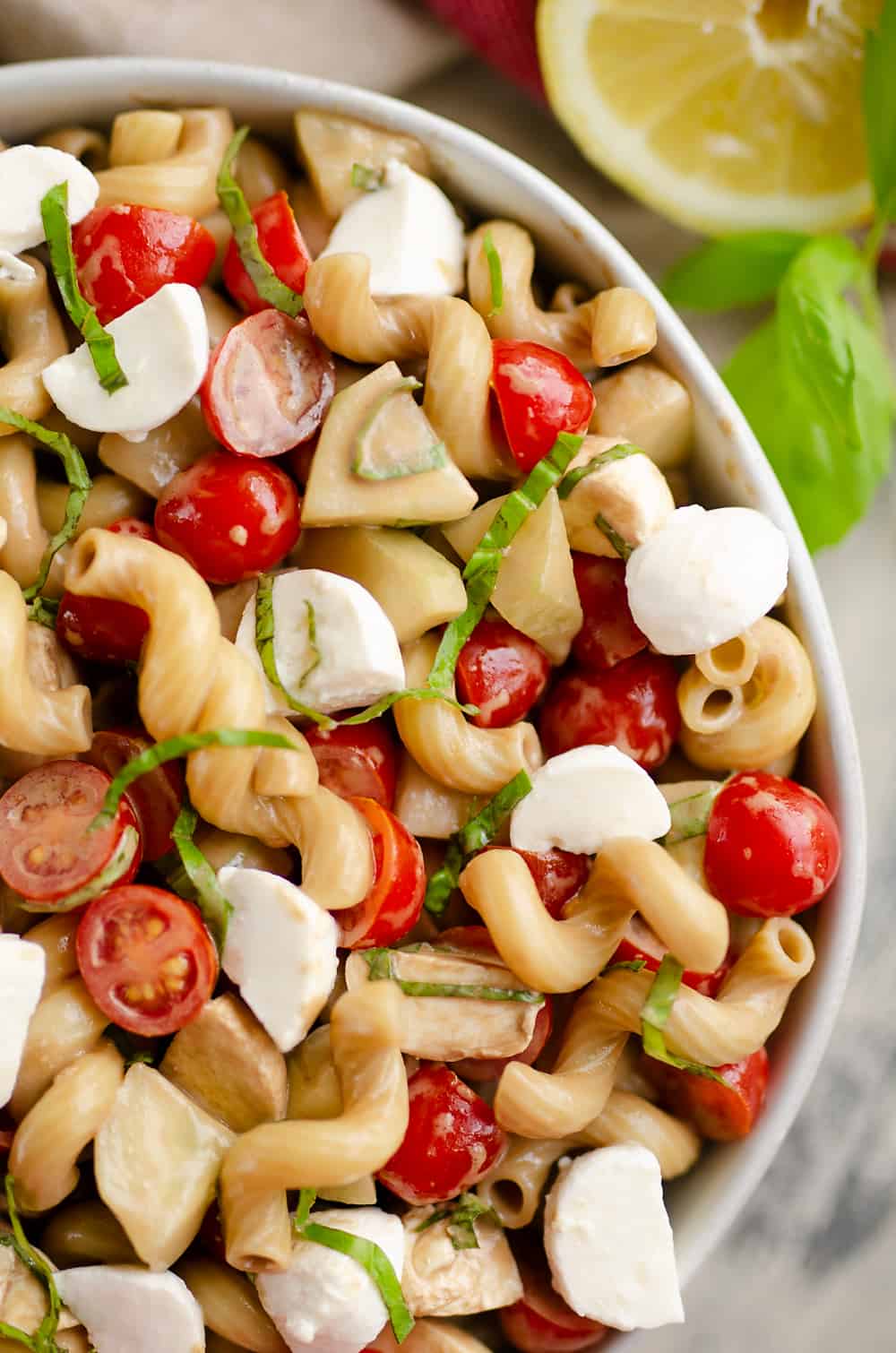 Balsamic Caprese Pasta Salad closeup