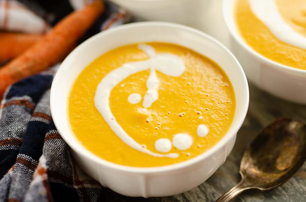 Pressure Cooker Creamy Carrot Soup serving bowl