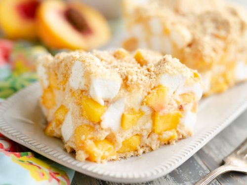 Marshmallow Peach Icebox Dessert slice of sweet