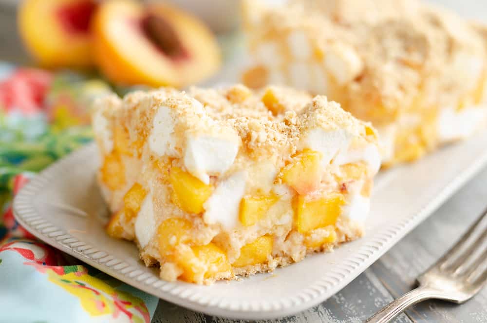 Marshmallow Peach Icebox Dessert slice of sweet