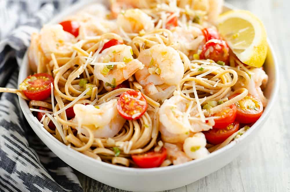 Parmesan Lemon Shrimp Linguine serving 4