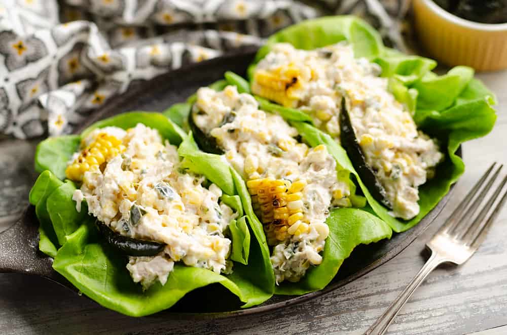 Roasted Poblano & Sweet Corn Chicken Salad served