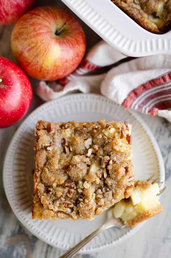 Apple Pecan Custard Dessert served on plate with bite on fork