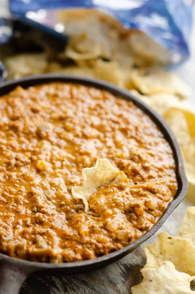 Light Queso Dip in skillet