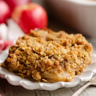 Peanut Butter Apple Crisp slice served on plate