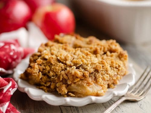 Peanut Butter Apple Crisp slice served on plate