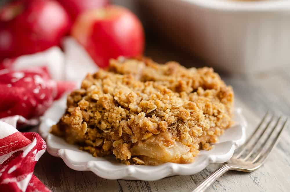 Peanut Butter Apple Crisp slice served on plate