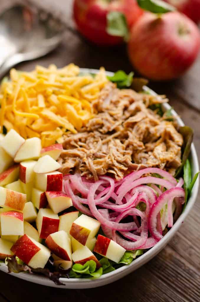 Pulled Pork Apple Salad in dinner bowl