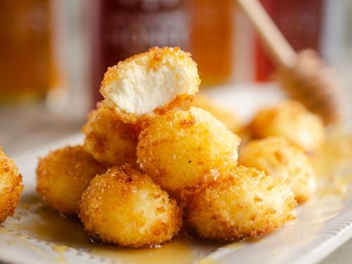 Airfryer Honey Goat Cheese Balls stack of appetizers